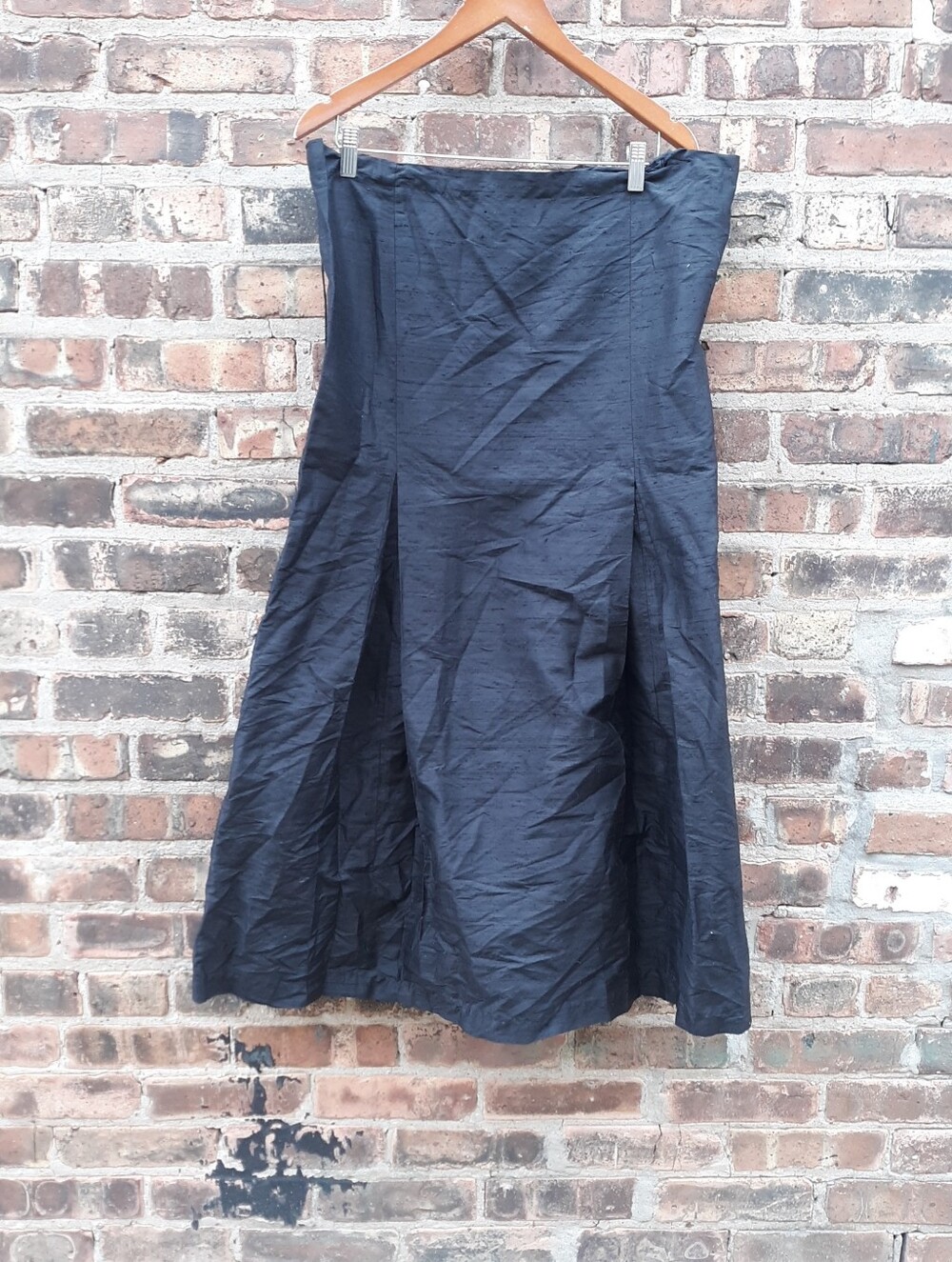 Geisha Black Textured Silk Drawstring Midi Skirt Made In USA Size 10